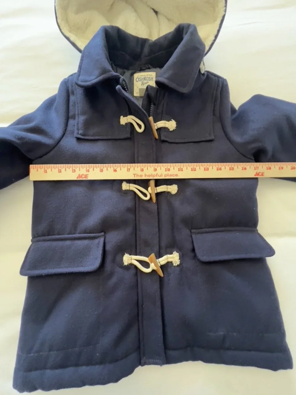 Oshkosh B'Gosh Youth Child Sz 12 Toggle Jacket Removable Hood Navy Blue Sherpa